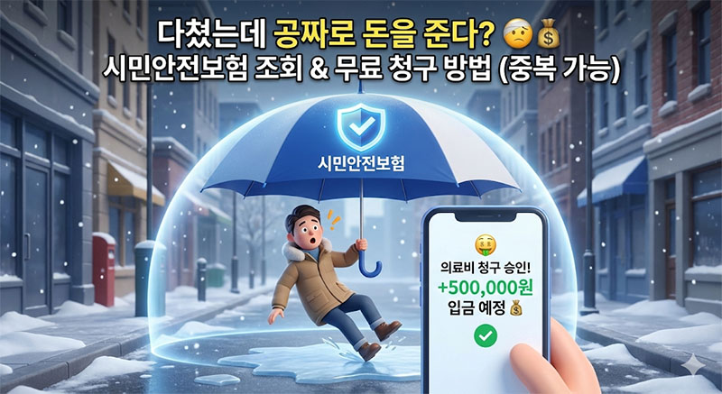 빙판길 사고나 대중교통 사고 시 지자체 시민안전보험을 통해 치료비와 위로금을 보상받는 모습